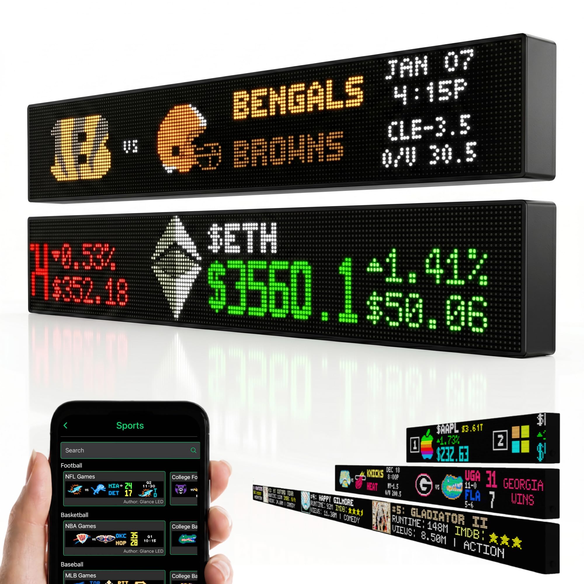 Glance Scroll – Customizable Scrolling LED Ticker Display for Live Sports, Stock