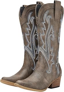 HISEA Rollda Cowboy Boots for Women Western Cowgirl Boots Mid Calf