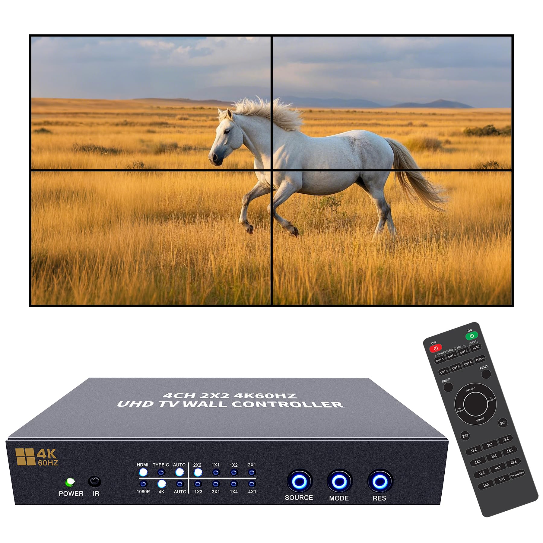 ISEEVY 4K60 Video Wall Controller 2x2 UHD TV Wall Controller 1X2 2X1 1X3 3X1 1X4