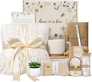 Lepiche Birthday Gifts for Women, Get Well Soon Self Care Package Box, Sending Hug Baskets Thinking of You Inspirational Gift for New Mom Best Friend Birthday (Ivory)