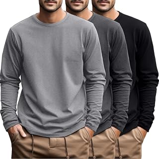 Ficerd - 3 Pack Men's Big & Tall Long Sleeve Cotton T-Shirts Crew Neck Plus Size