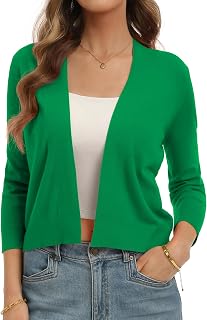 QUALFORT Cardigan corto da donna con maniche a 3/4, coprispalle aperto sul davanti