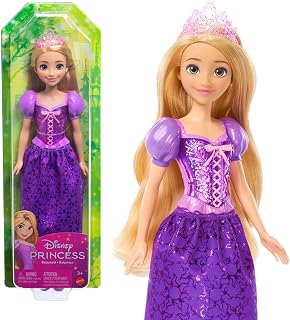 Mattel Disney Princess Rapunzel Fashion Doll Classic Look | Shiny fashion with skirt, tiara, and removable shoes, articulated and collectible, inspired by Disney Tangled, HLW03