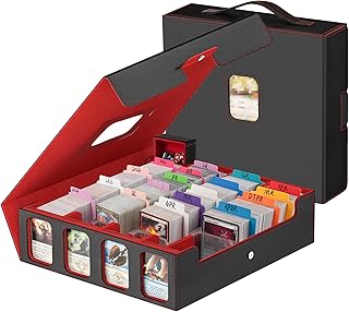 Gomyrod 4 Row 3200+ Trading Card Storage with Commander Display [US Patent] | MTG Card Storage with 30 Dividers, 8 Supporter, Bulk Card Storage Compatible for Magic TCG Sports Cards (Black & Red)