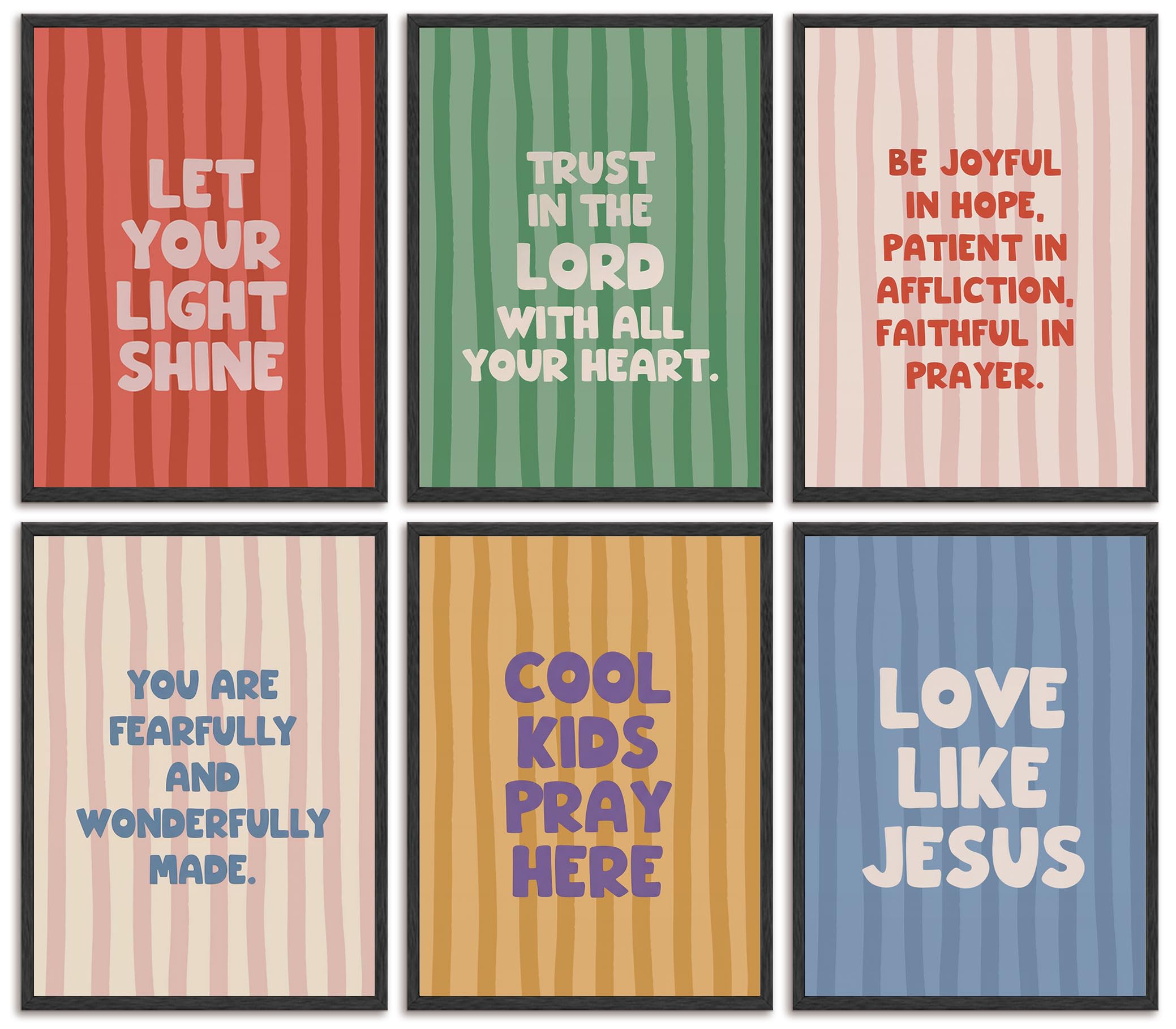6pcs Children'S Bible Verse Canvas Wall Art Boho Bible Inspirational Quote Poste