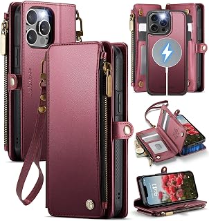 Defencase for iPhone 15 Pro Case Wallet Compatible with Magsafe, Wine Red