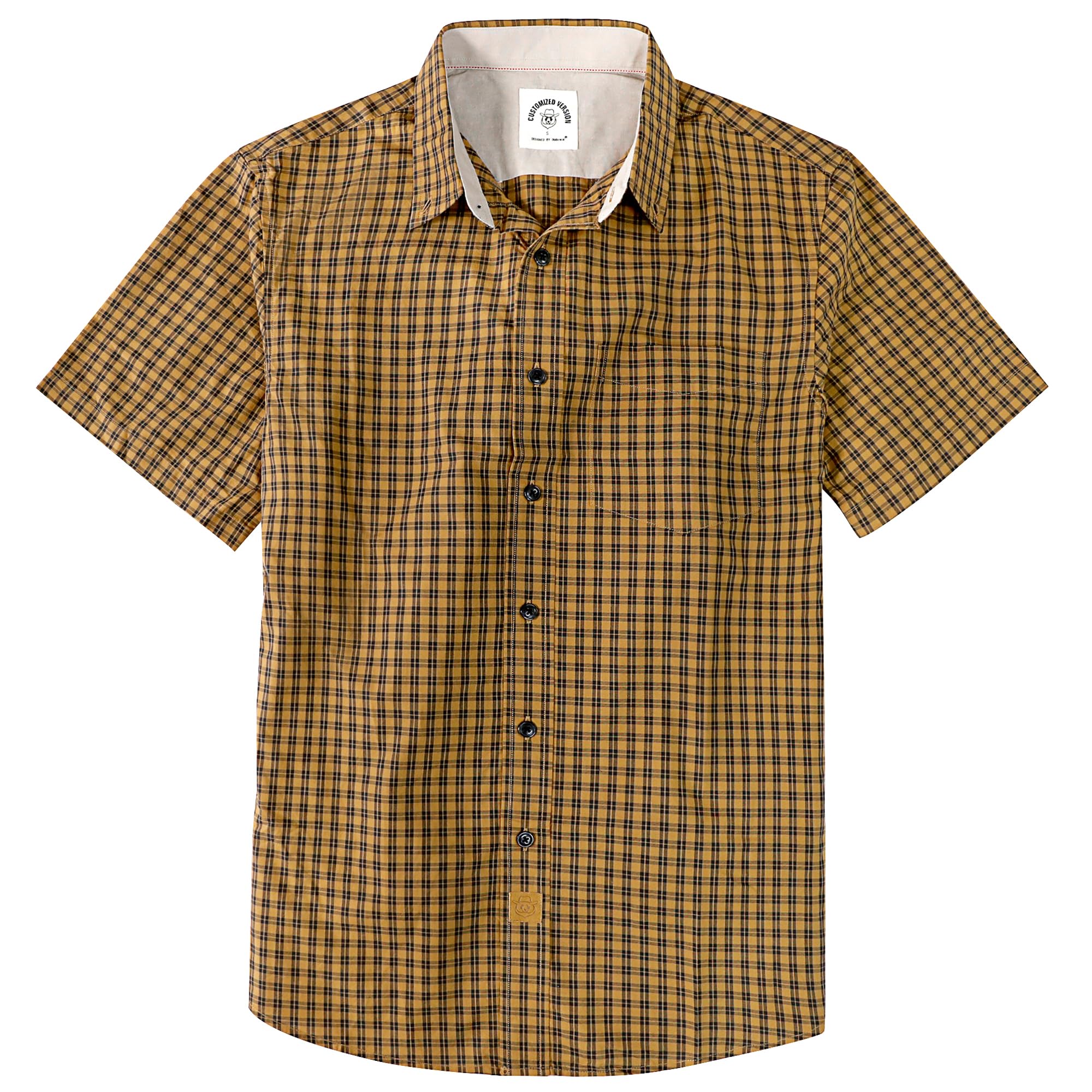 Dubinik® Men's Casual Plaid Cotton Short Sleeve Shirts with Pockets