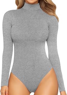 MANGOPOP Women's Mock Turtle Neck Long Sleeve Tops Bodysuit Jumpsuit