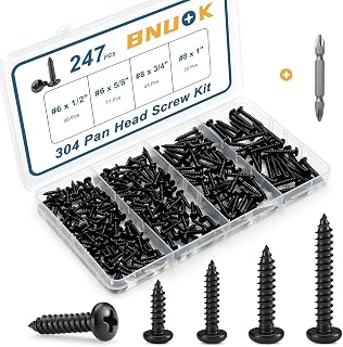 BNUOK 247Pcs Pan Head Wood Screws Assortment Kit, #6#8 Black Oxide Stainless Steel 304 Self Tapping Screws Set, Phillips Drive, Sheet Metal Screws