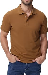 MIER Men's Polo Shirt Cotton Short Sleeve Golf Tennis Polo Shirt with Collar for Work Travel 3 Button Ultra Soft