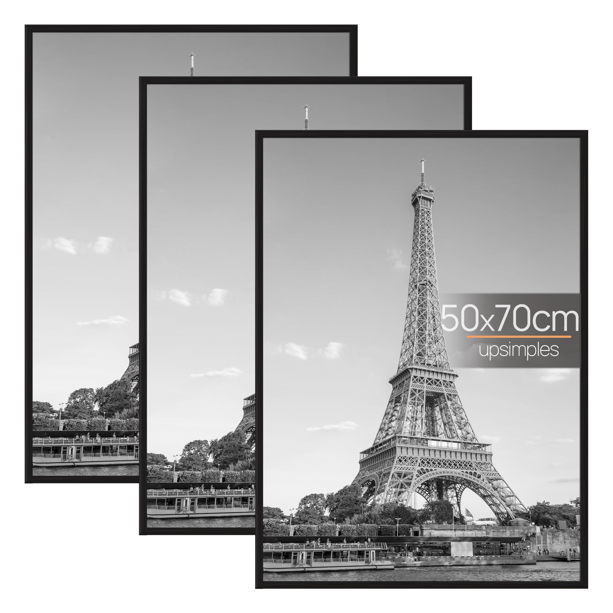 upsimples 3 Pack 50x70 Picture Frame, Poster Photo Frame, Black 50x70 | Slide-In
