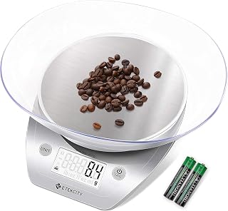 Etekcity 0.1g Food Kitchen Scale, Bowl, Digital Grams and Ounces for Weight Loss, Dieting, Baking, Cooking, and Meal Prep, 11lb/5kg, Stainless Steel Silver