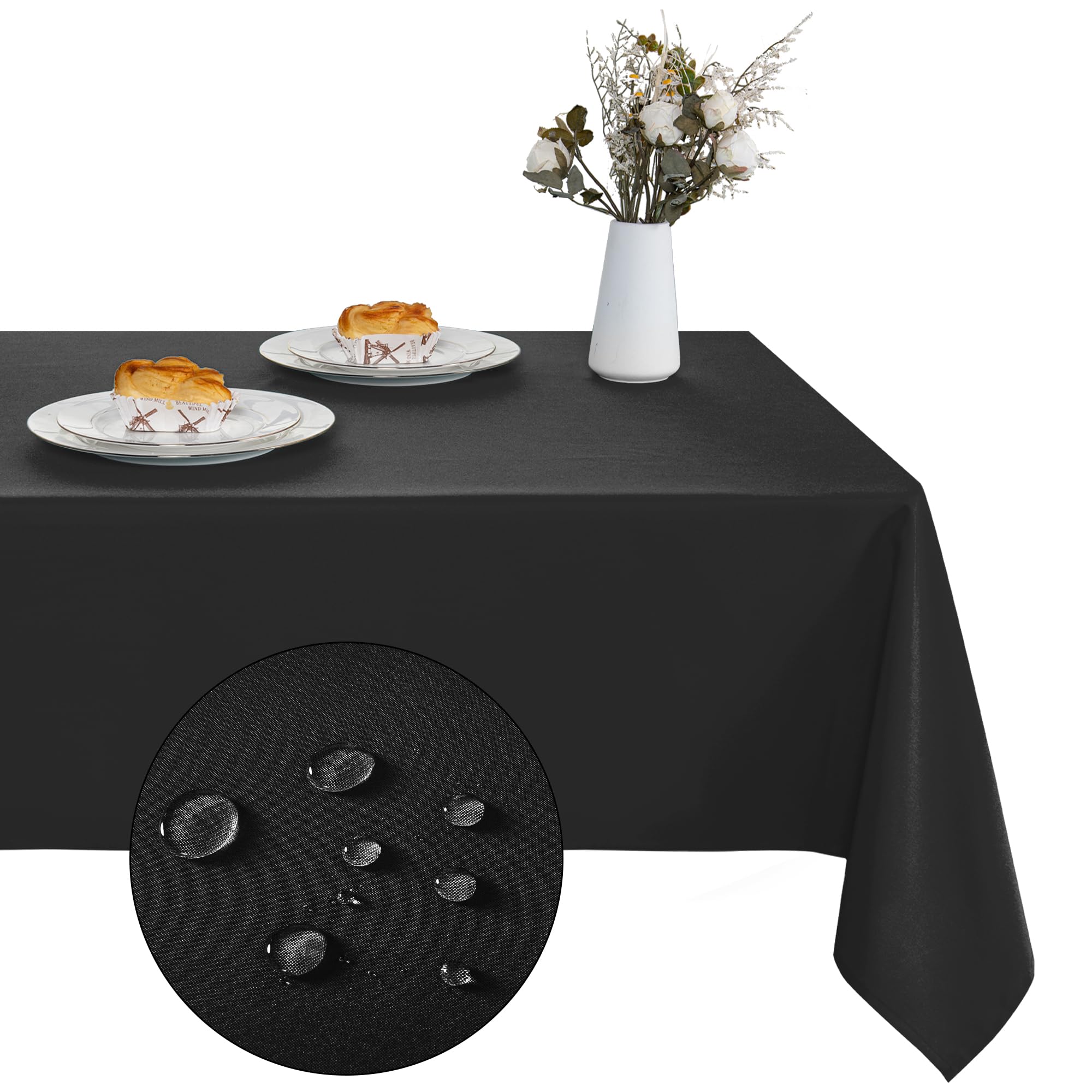 XWZO Black Table Cloths Rectangular 60 x 84 Inch, Waterproof Rectangle Table Clo