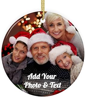 Custom Picture Christmas Ornaments Personalized Double-Sided Photo Ornament 2026 Home Decor Christmas Tree Hanging Decoration Memorial Gifts for Couples Family (Round-Ceramic)