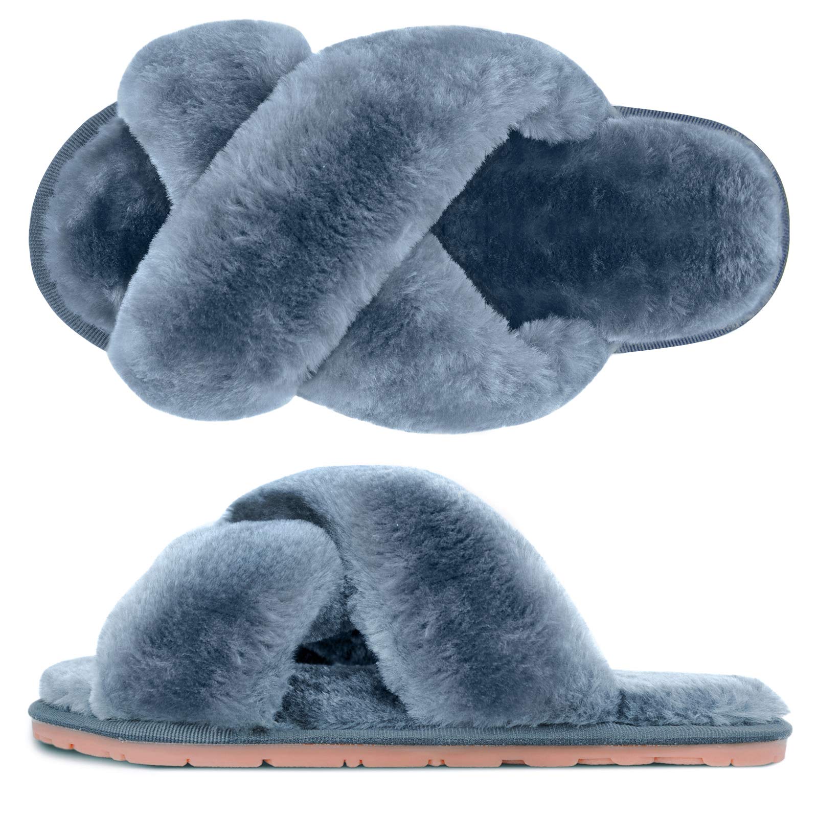 SIMIYA Womens Fluffy Slippers, Anti-Skid Faux Fur House Slippers