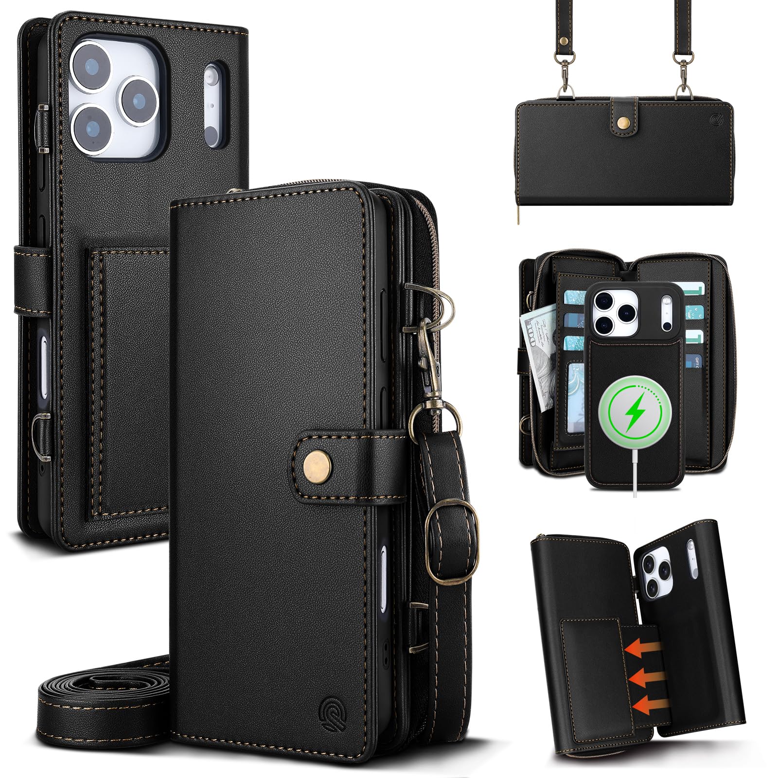 QIXIU Detachable Wallet Case for iPhone 18 Pro Max & 17 Pro Max, Black | MagSafe