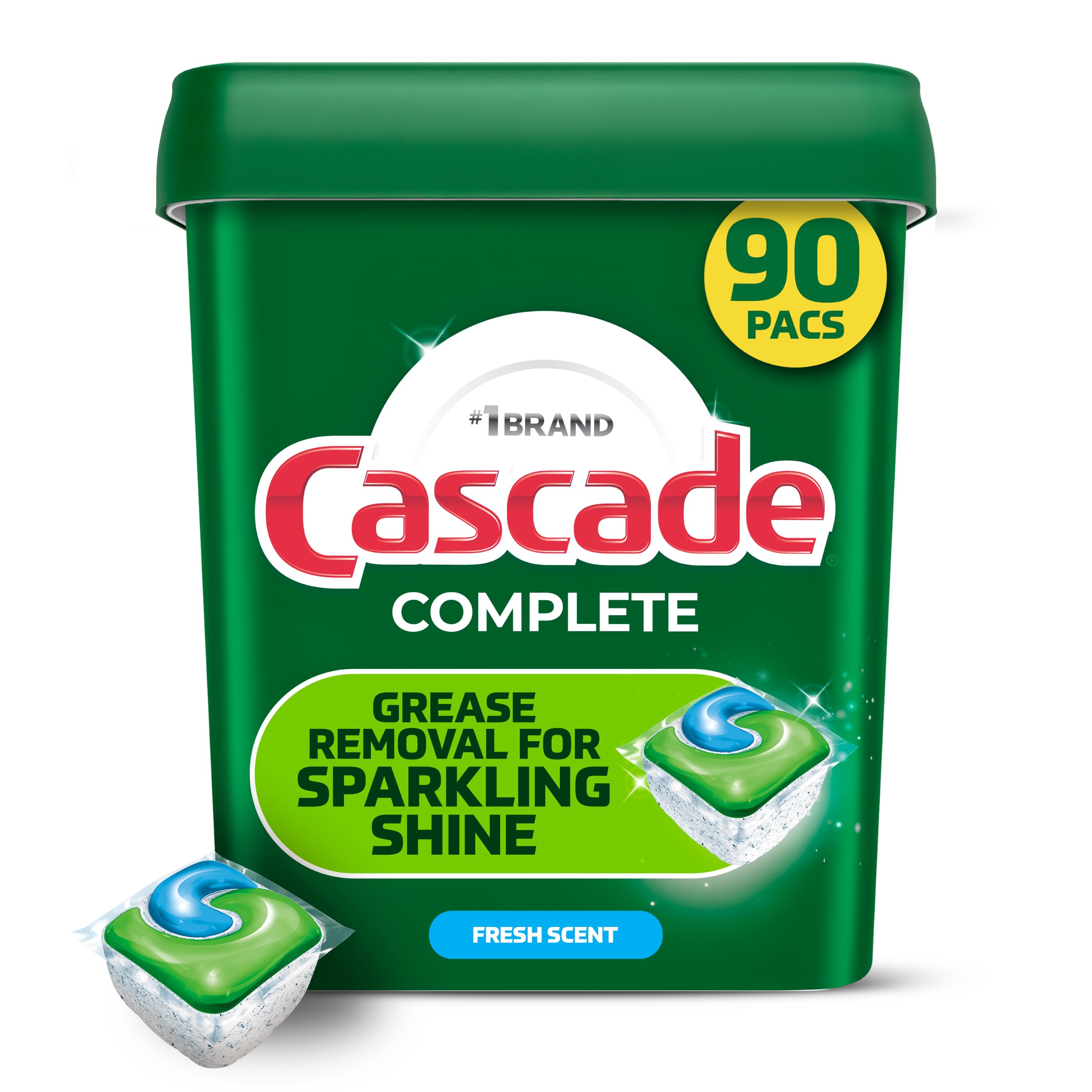 Cascade Complete Dishwasher Detergent Pods, Dish Detergent Soap, Fresh Scent, 90