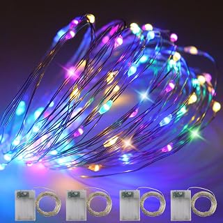 Fairy Lights 4 Pack 200 LED 66.7ft Colorful String Lights Battery Operated Fairy Lights Christmas Decoration Outdoor Glitter Lights for Bedroom, Dorm, Patio, Party, Indoor Decoration