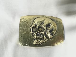 Tomb Raider Skull Belt Buckle, Solid Metal, Gold, With Display Plaque