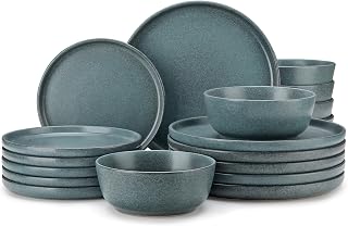 vancasso Plates and Bowls Sets, 18 Pieces Stoneware Dinnerware Set for 6, Ceramic Dish Set for Kitchen, Microwave and Dishwasher Safe, Smoky Teal, Series ZERMATT