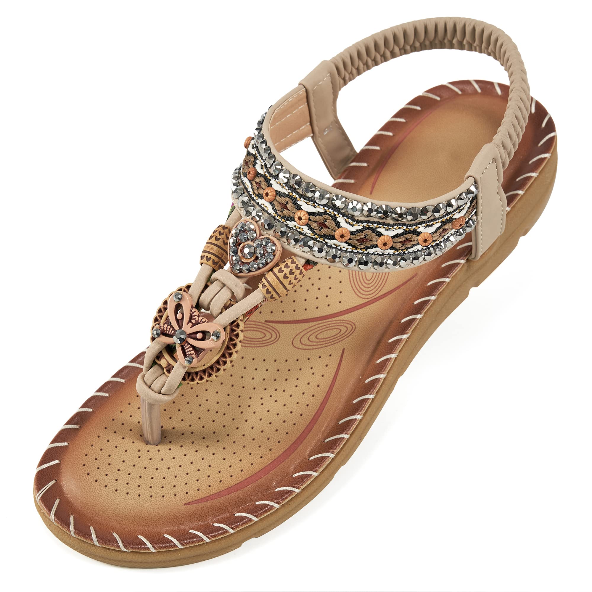 Aomigoct Sandals Women Flat Shoes: Dressy Summer Bohemian Flats Shoes for Women 