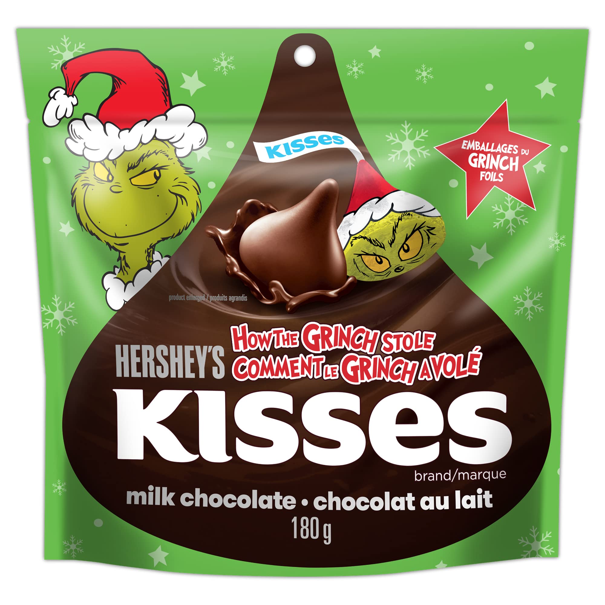 HERSHEY'S KISSES Grinch Milk Chocolate - Christmas Candy Stocking Stuffers, 180g
