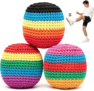 Hand-Made Knitted Footbag Sack, 2026 Upgraded Assorted Foot Bag Crochet Ball for Adults, Juggling Balls for Beginners, Colorful Geometric Pattern for Outdoor Party Game