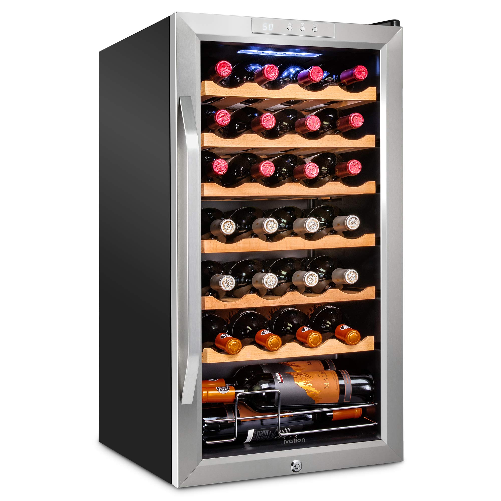 Ivation 28 Bottle Compressor Wine Cooler Refrigerator w/Lock | Large Freestandin