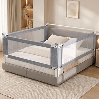 Novalithic 3-Piece Queen Size Bed Rail for Toddlers - Adjustable Baby Bed Rail Guard, Kids Safety Bed Rail for Queen Size Bed (78.7"x78.7"x60"-Grey)