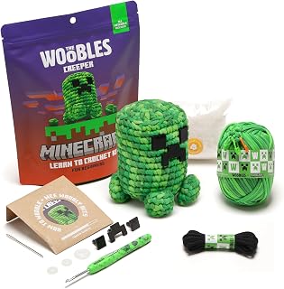 The Woobles Minecraft Crochet Kit for Beginners (Creeper) | As seen on Shark Tank, Officially licensed Minecraft Creeper: Easy Peasy Yarn, hook, safety eyes, stuffing, video tutorials