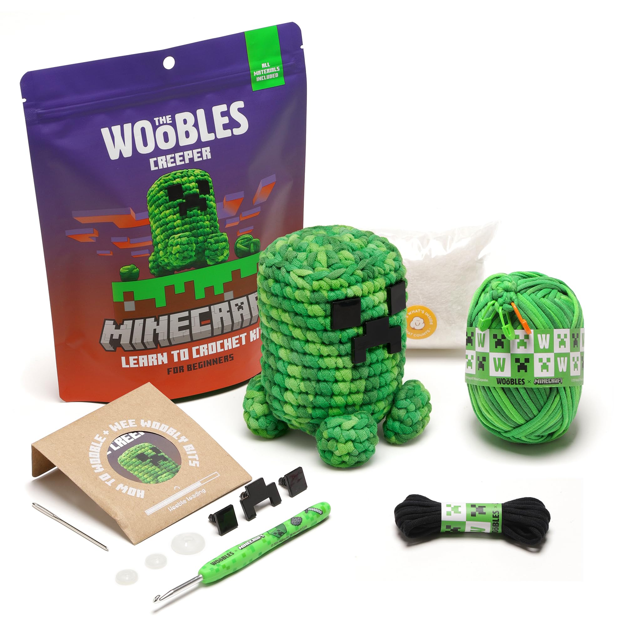 The Woobles Minecraft Crochet Kit for Beginners (Creeper) | As seen on Shark Tan