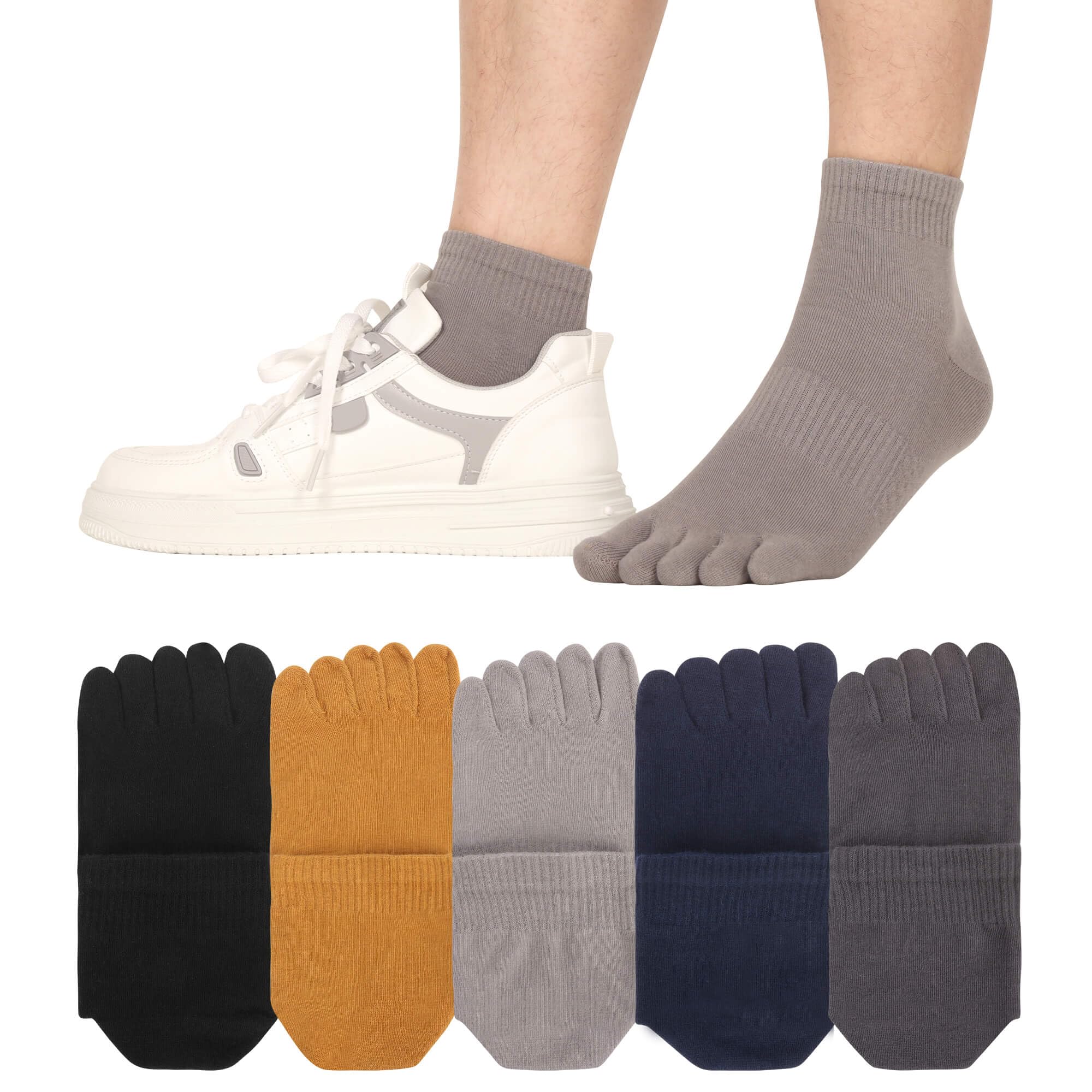5-Toe Socks Men's Solid Five-Toe Socks Cotton Socks 5-Toe Odor-Resistant Breatha