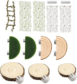 Jumping Spider Enclosure Accessory Kit, Magnetic Natural Habitat Decor | 26-Piece Set with 4 Climbing Mesh Panels, 4 Wooden Ledges,3 Disc Diving Platform,a Leaf-Wrapped Rope Bridge,8 pairs magnets.