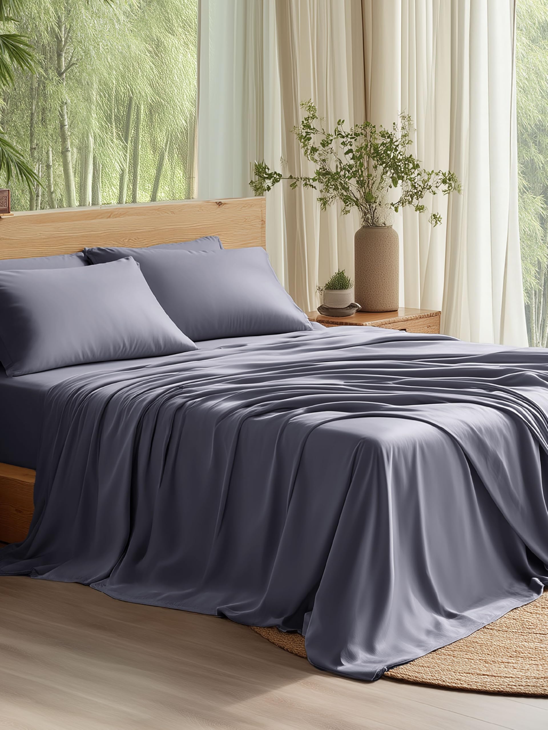 Bedsure PureWoven 100% Rayon Derived from Bamboo, Queen Sheets, 4 Pieces | Featu