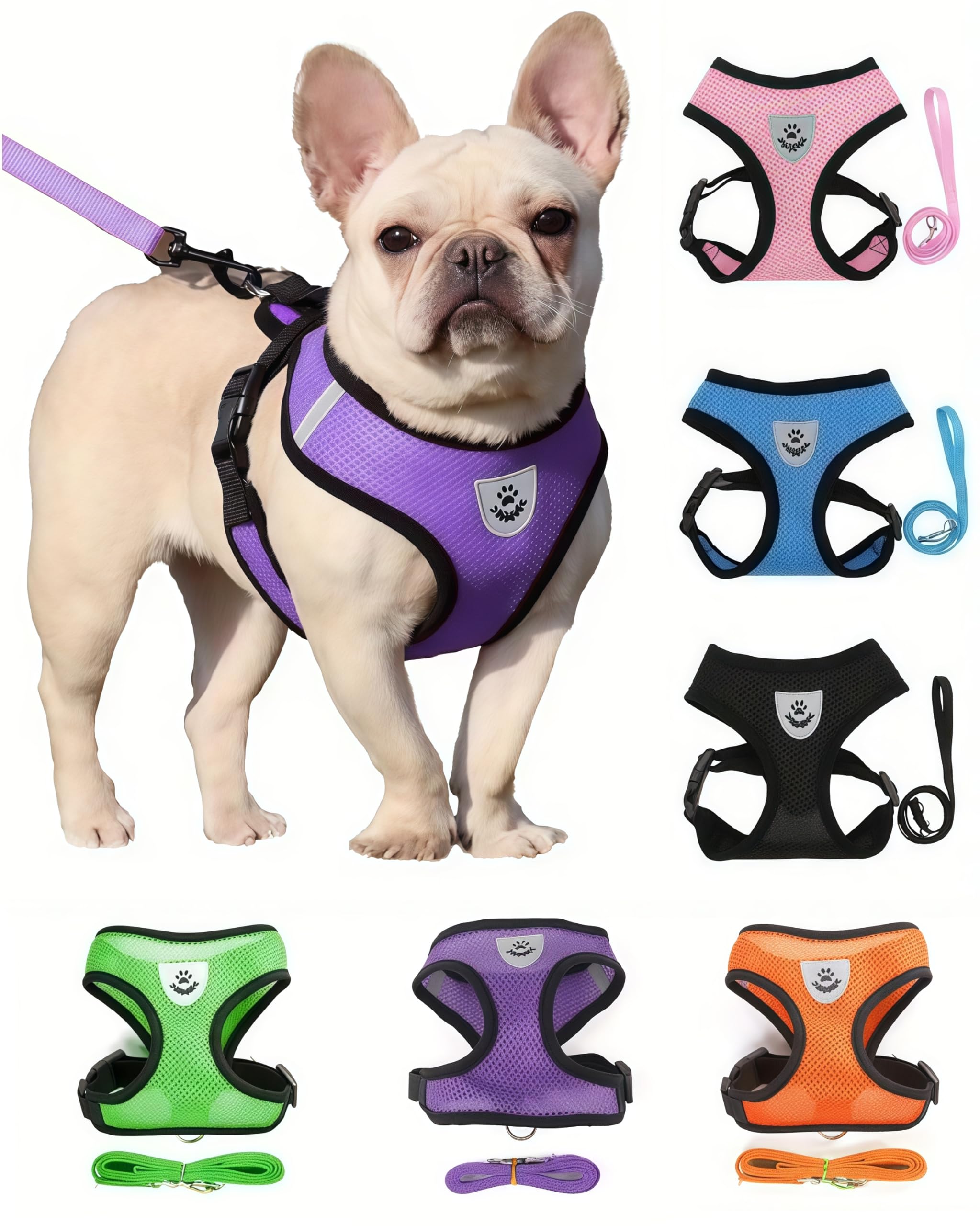 Small Cat Dog Harness - All Weather Mesh, Reflective, 4' Traction Rope, Anti-Pul