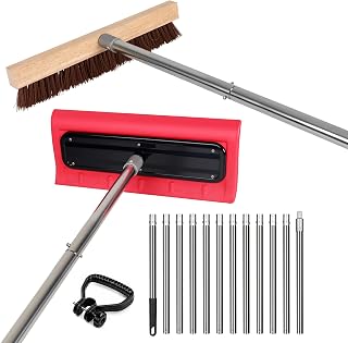 2-in-1 Leaf Roof Brush and Snow Rake, Roof Cleaning Brush & Leaf Removal Tool, Adjustable 5-20ft Cleaning Brush Tool for Cleaning Shingles, Solar Panels, Car Tops with No-Scratch Head