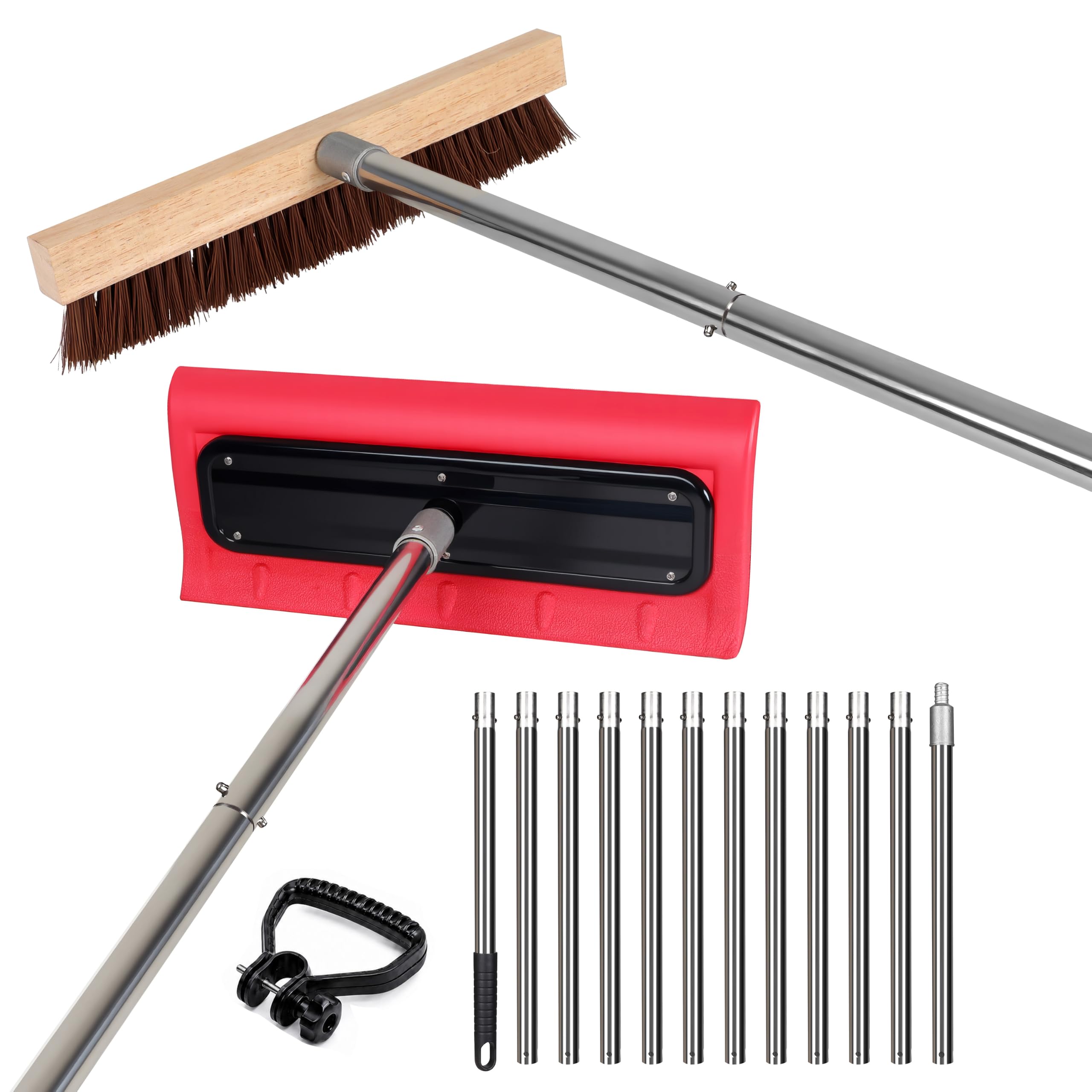 2-in-1 Leaf Roof Brush and Snow Rake, Roof Cleaning Brush & Leaf Removal Tool, A