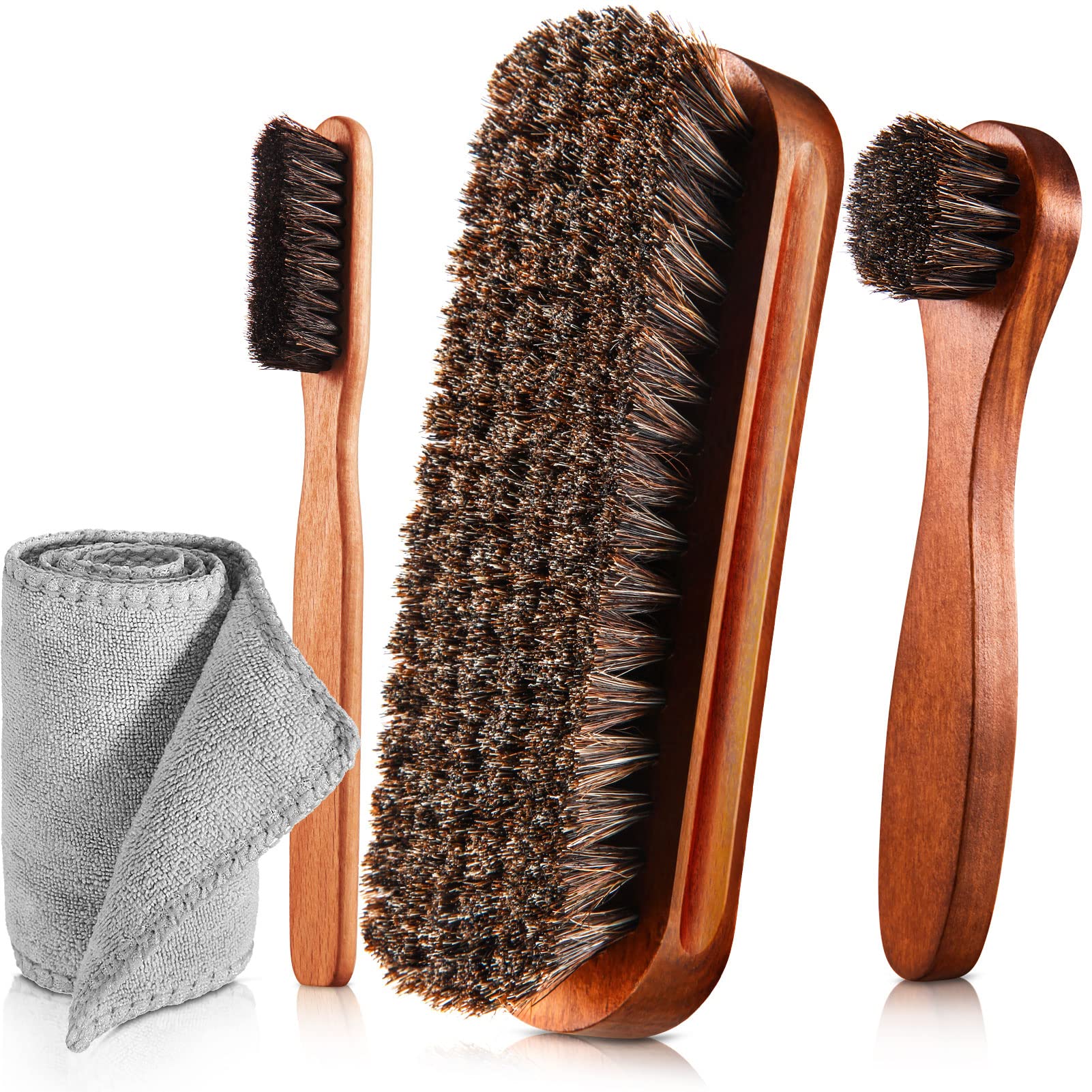 4 Pcs Horsehair Shine Shoes Brush Kit Polish Dauber Applicators Cleaning Leather