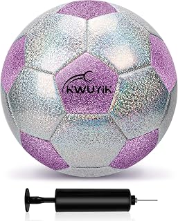 Soccer Ball Size 3 4 5 Glitter Pink Purple Black Silver with Pump Toddler Soccer Ball for Kids Aged 3-6 6-8 8-12 Outdoor Training Ball for Girls Boys Children Youth Teens