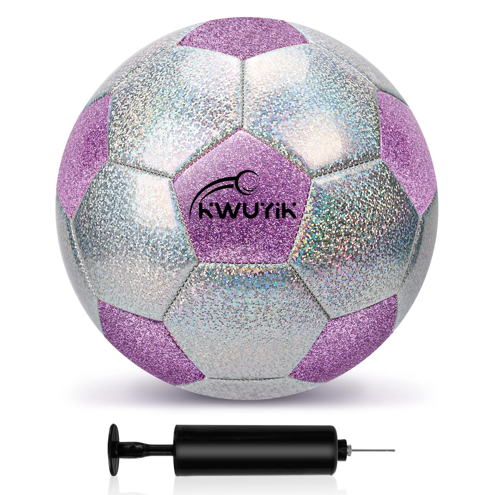 Soccer Ball Size 3 4 5 Glitter Pink Purple Black Silver with Pump Toddler Soccer
