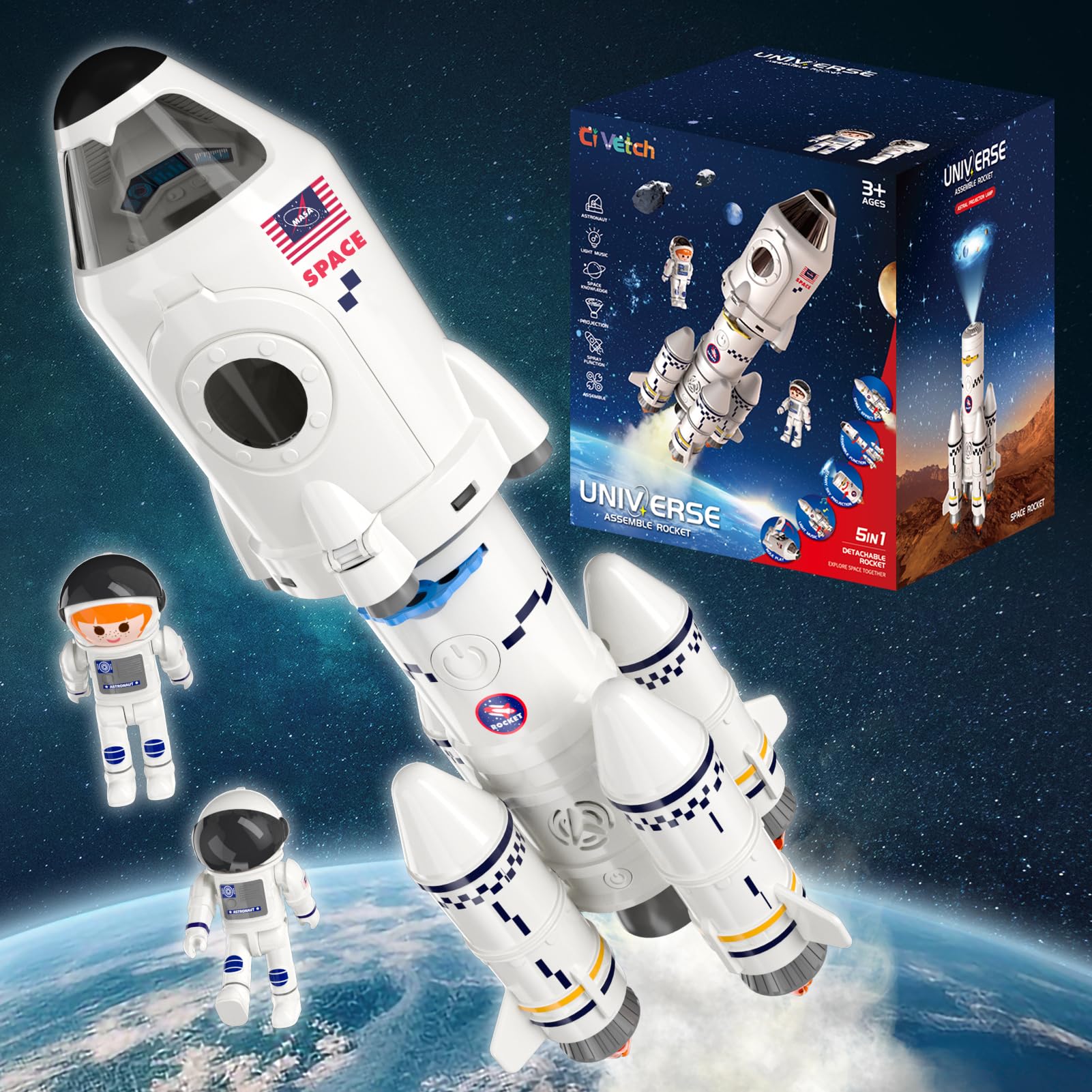 Space Shuttle Rocket Ship Toys for Kids Boys Age 3 4 5 6 7 8 9 Years Old, 5-in-1