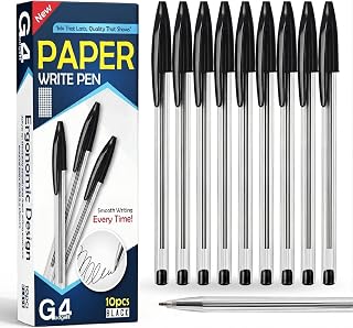 G4GADGET Premium Pack of 10 Black Biro Ballpoint Pens - Medium Tip for Fluent, Smooth Writing - Professional Quality Pens for Home, Office, and School Use - Long-Lasting Ink and Ergonomic Design