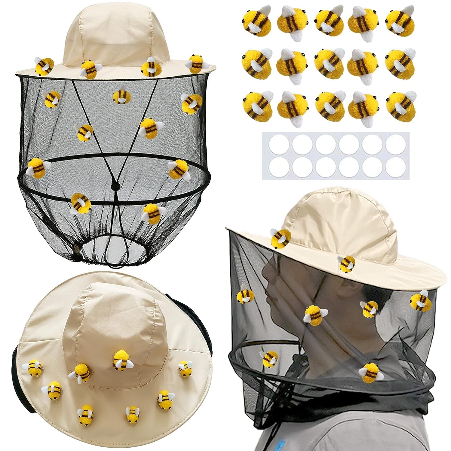54Pcs Beekeeper hat Set Including 2Pcs Bee Keeper Hats, 12Pcs Wool Felt Bee, Rou