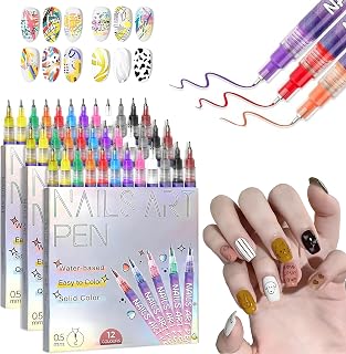 12 Colors Nails Design Drawing Pens Set,0.55mm Ultra Fine Tip