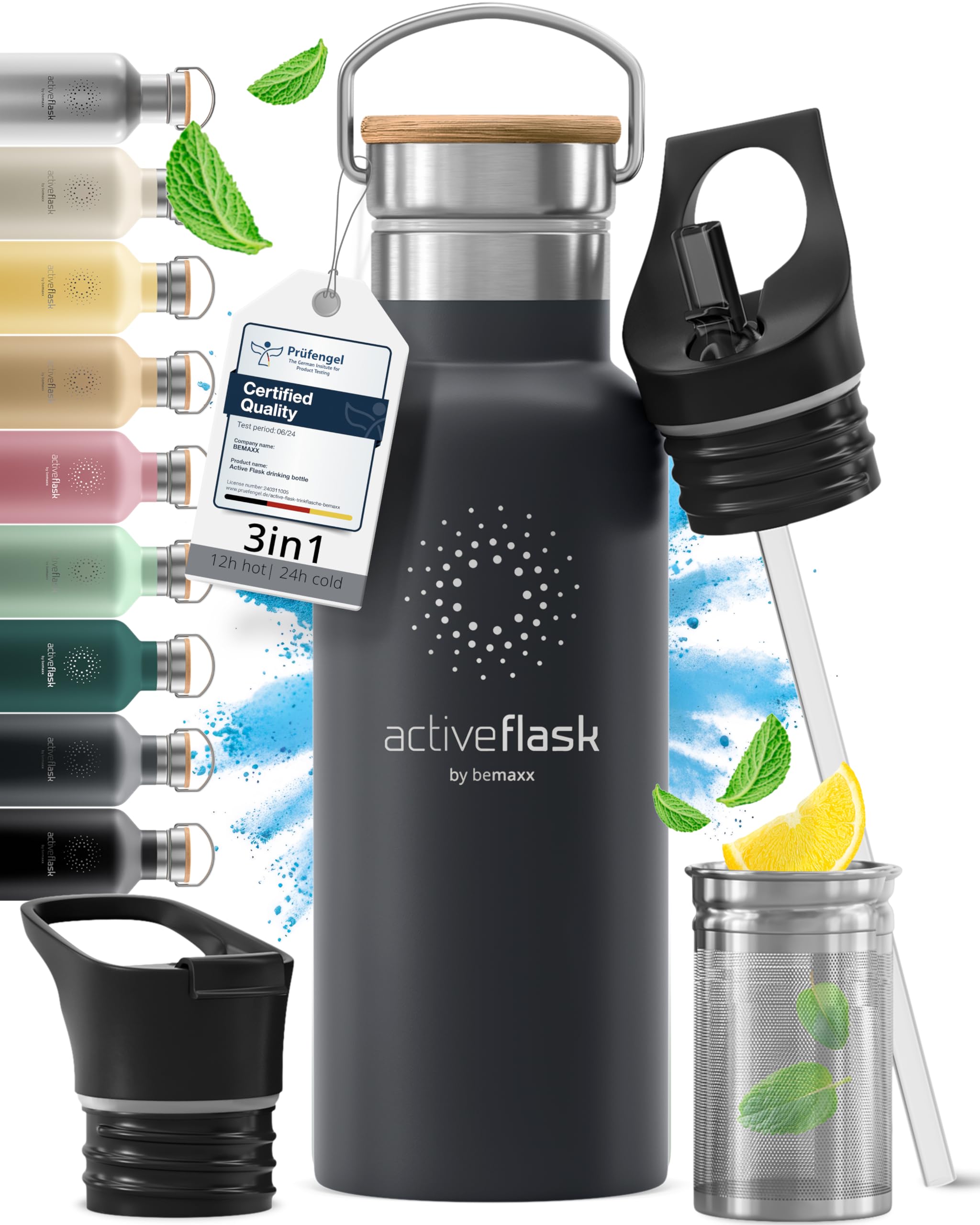 Gourde Inox Isotherme ACTIVE FLASK 1l/500ml sans BPA + Paille (3 Bouchons) | Bou