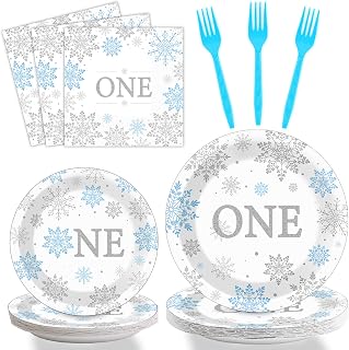 Winter Onederland 1st Party Plates Napkins Snowflake One Birthday Themed Tableware for Baby Blue First Birthday Party Disposable Paper Plates Napkins Party Decorations Supplies Favors 24 Guests