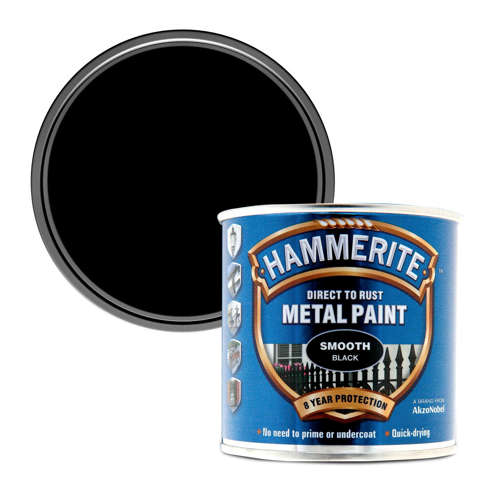 Hammerite Direct to Rust Metal Paint - Smooth Black Finish 250ML, 5084863 | Appl