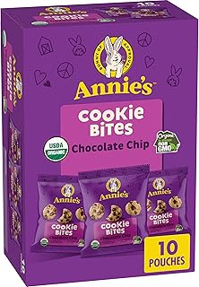 Annie's Organic Chocolate Chip Cookie Bites, 10 Pouches, 10.5 oz | Fun Halloween Treats, Real Chocolate Chips, USDA Organic and Non-GMO, No Artificial Flavors or High-Fructose Corn Syrup