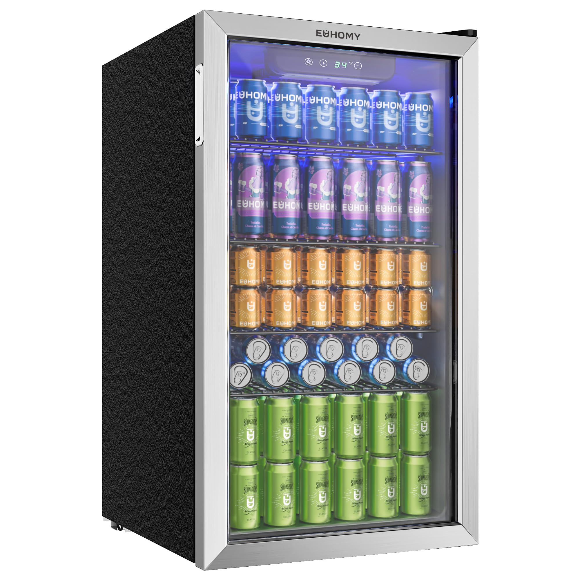 EUHOMY 93L Drinks Fridge, 126 Can Beer Fridge with Glass Door, Wine fridge with 