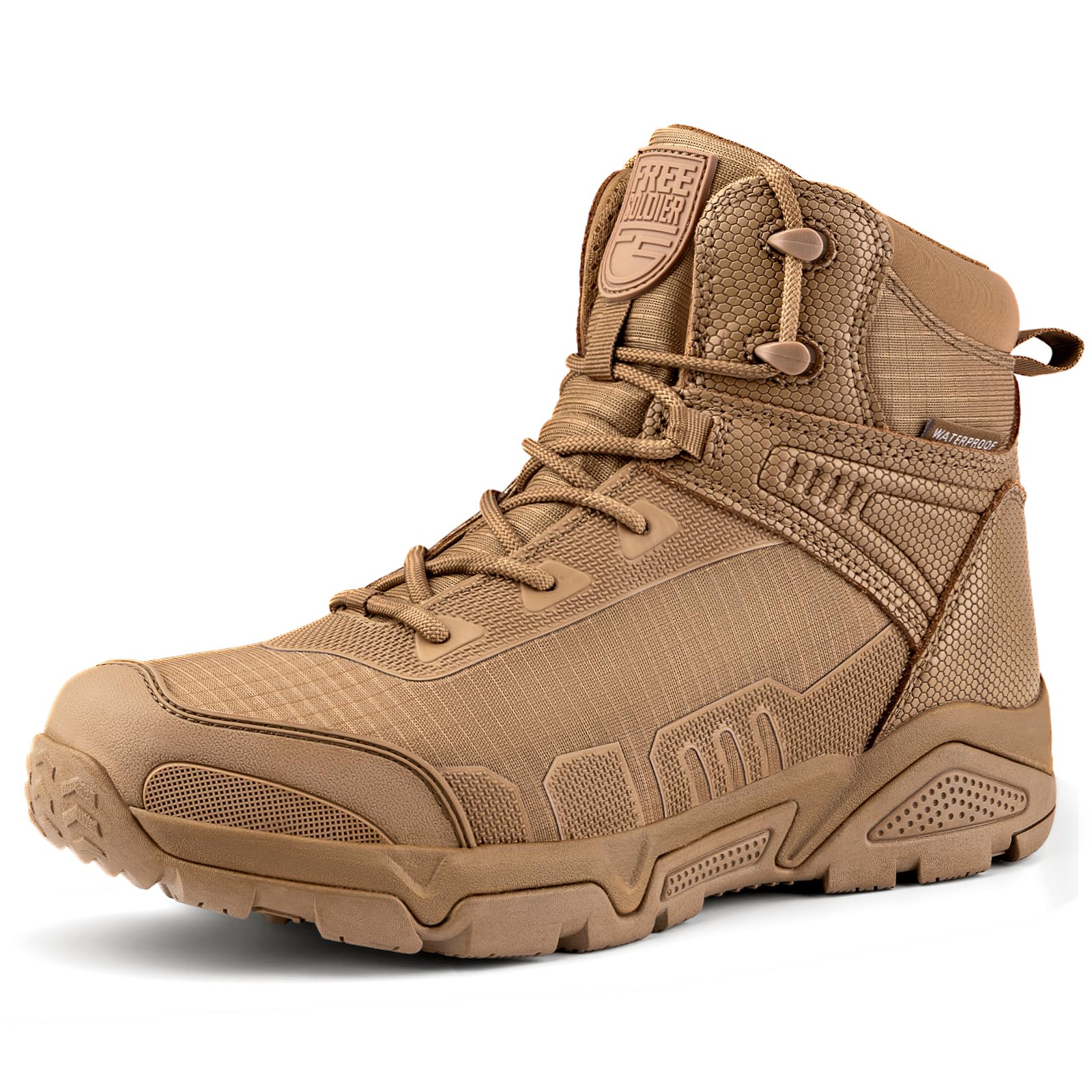 FREE SOLDIER Men's Mid High Military Boots Durable Army Combat Shoes Waterproof 